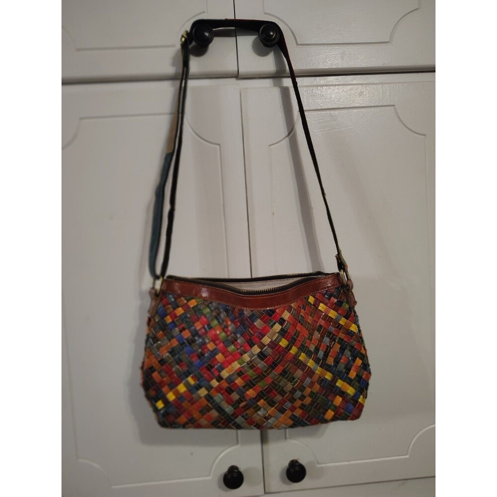 AmeriLeather Colorful Women's Woven Leather Crossbody Handbag Purse